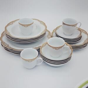Lorren Home Catherine Dinnerware 23-Piece Set Gold Porcelain NEW